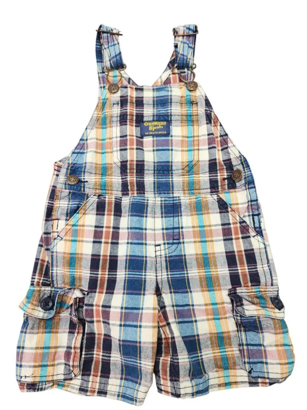 OshKosh B'Gosh Kids Shortalls Plaid Cargo Size 18M Cotton Vestbak